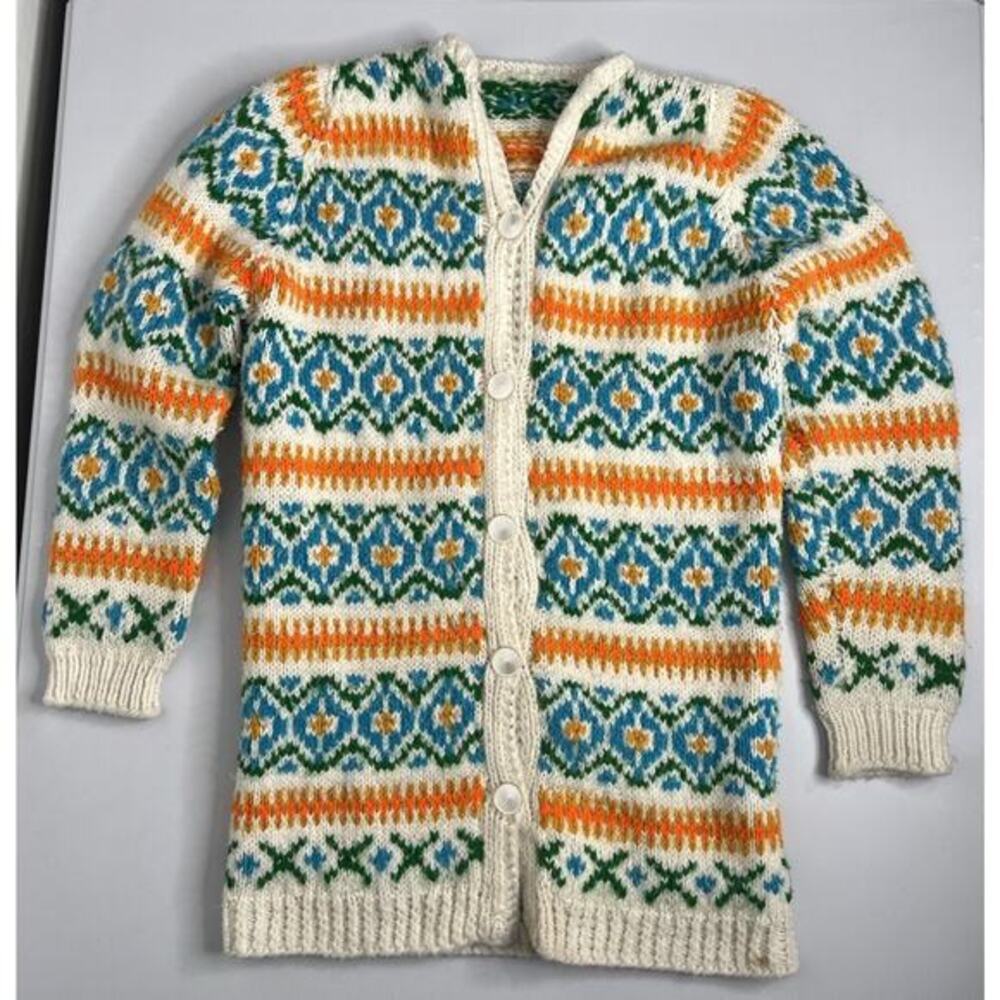 Handmade Women’s Multicolor Button Up Sweater Grannycore Size Small